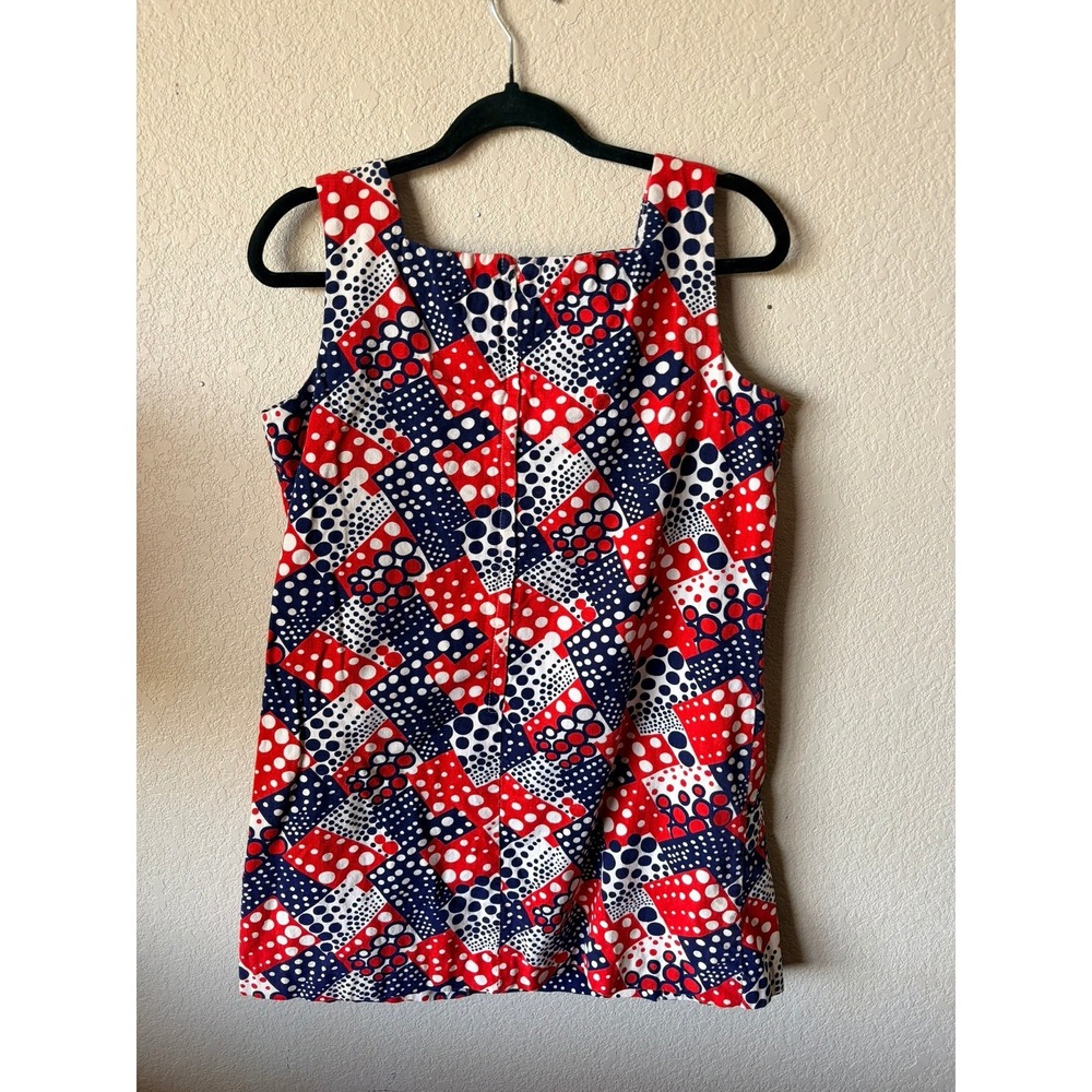 Vintage Fritzi of California 60s Mod Shift Dress Red White Blue Polka Dot Mini - Picture 6 of 8